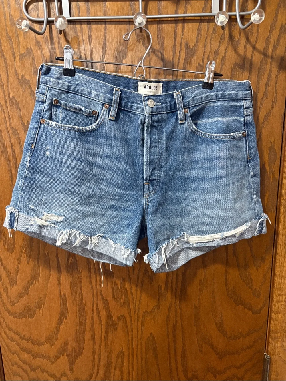 AGOLDE Parker Long Cuff in Heat Wave Fly Front Cotton Mid-Rise Raw Hem 30 Short